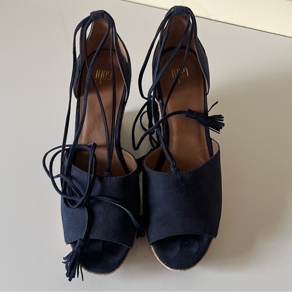 Cabi Shoes Isla Blue Suede Sandals Red Southwest Aztec Espadrille Wedge SZ 9 - Picture 5 of 9